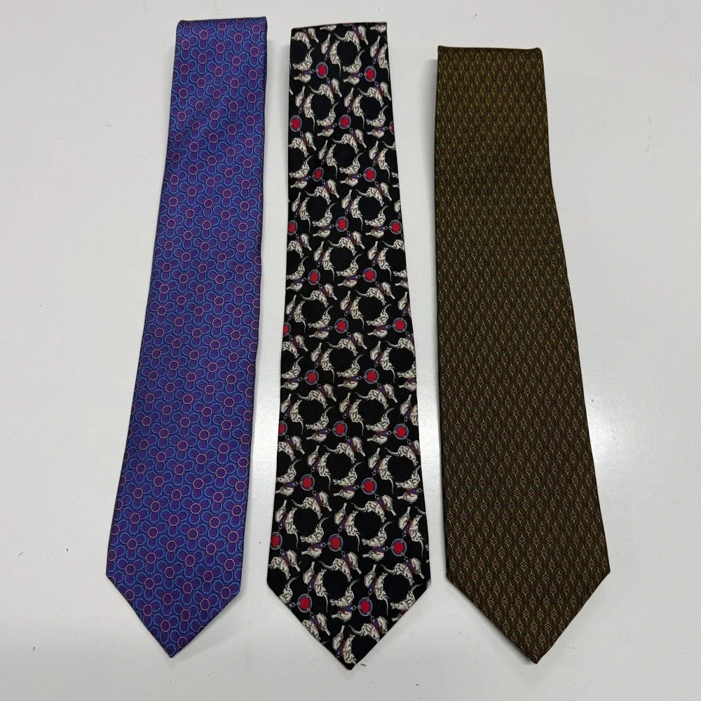 Brooks Brothers Ties Neckties Silk Lot of 3 Ties Elephant‎ Purple Black Green